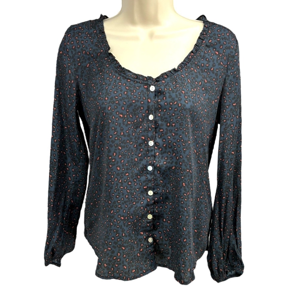 Dolan Anthropologie Leopard Print‎ Button Blouse Sheer Back Long Sleeve Sz XS